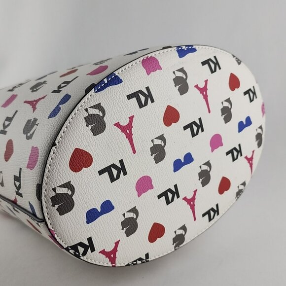 Karl Lagerfeld Paris Crossbody Bucket Bag White Pink - Picture 9 of 16